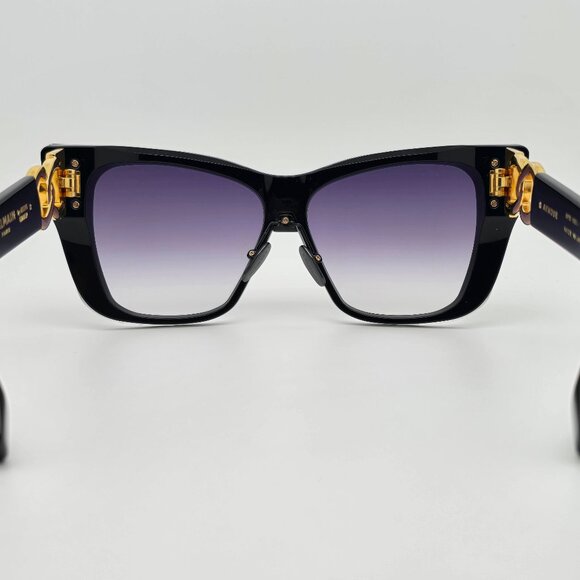 Balmain Armour BPS-106A-150 Black Gold Frame Grey Lens Cat Eye Shield Sunglasses - Picture 5 of 15